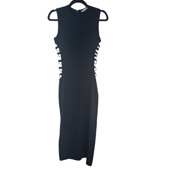 2/$30 XS Zara Sleeveless Black Midi Dress Side Silver Decorative Circles - Picture 12 of 15